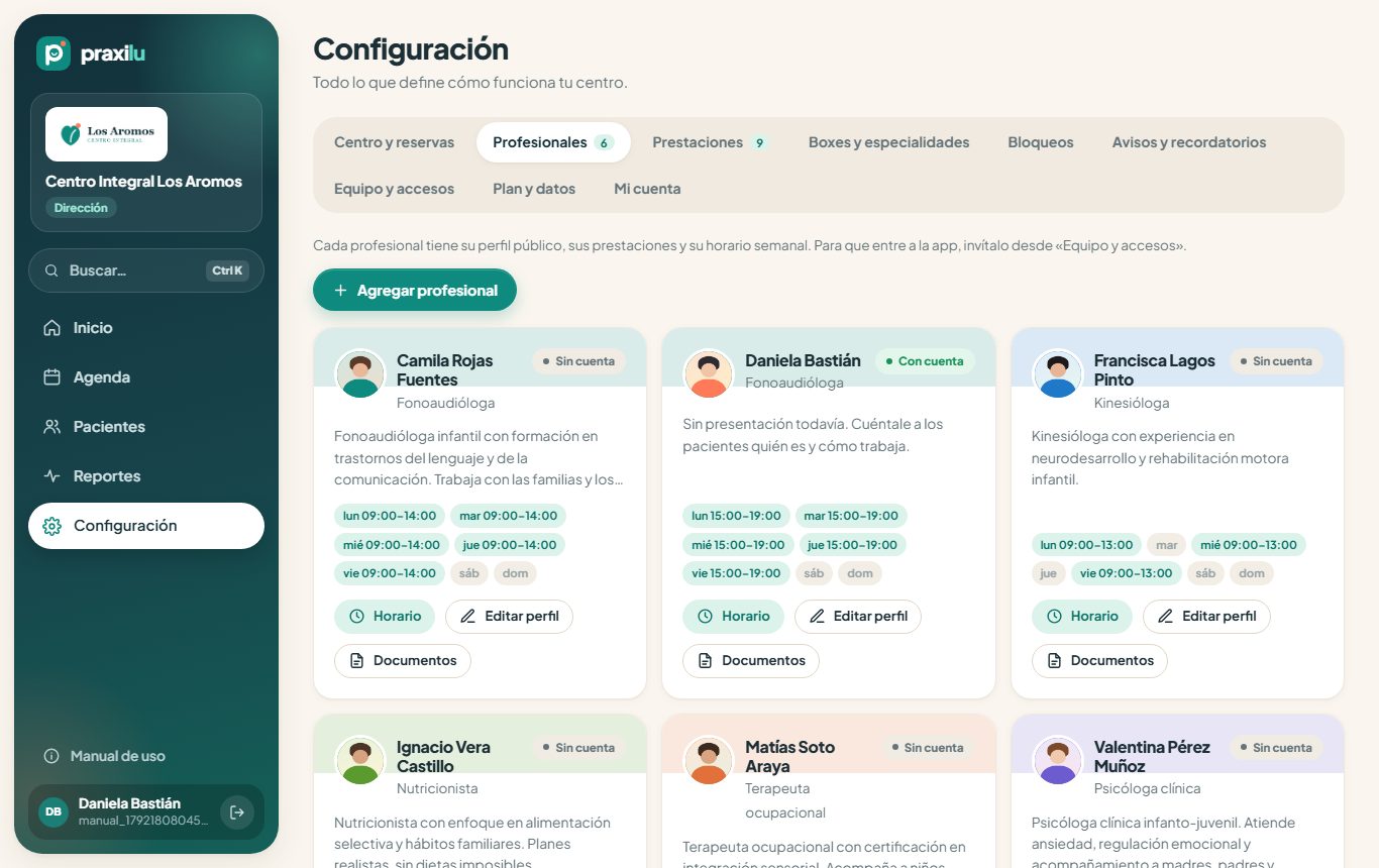 Lista de profesionales