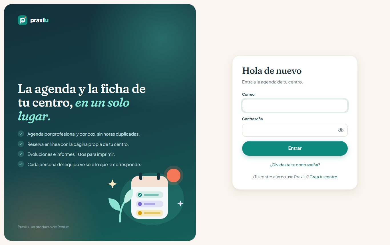 Pantalla para entrar a Praxilu